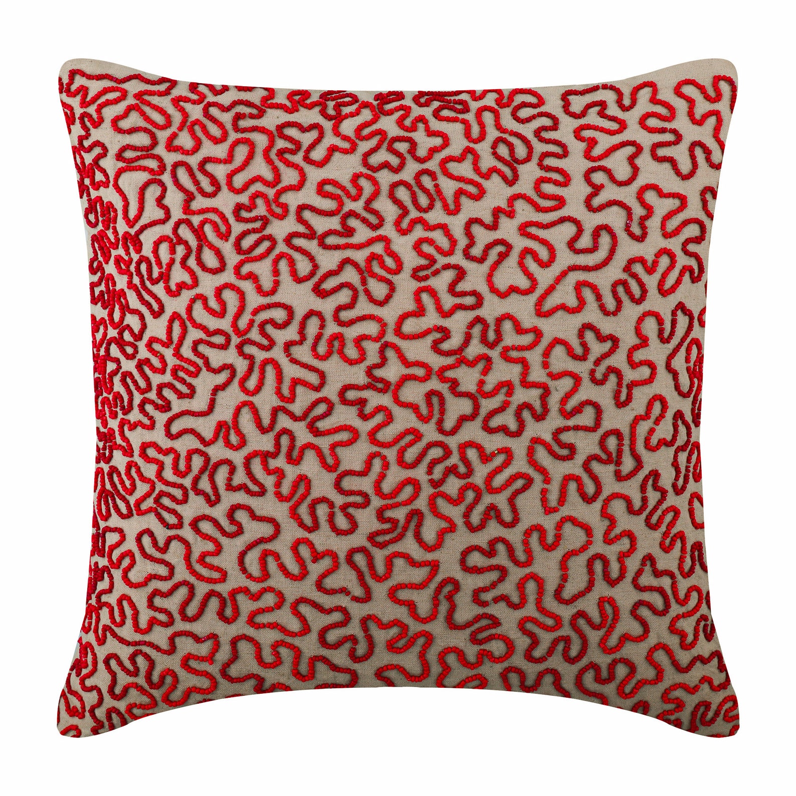 The HomeCentric Pillow Cover Mocha Pillow Covers Pack of 2 16x16 inch (40x40 cm) Linen Decorative Pillow Case&nbsp;Cover Sea Creatures Sea Weeds Coral Beaded Beach Style Throw Pillows - Blooming Maze