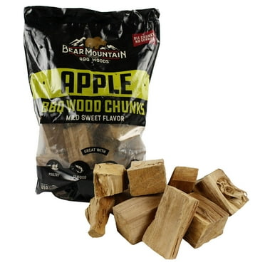 Bear Mountain Premium BBQ Woods Apple BBQ Wood Smoker Chunks, 350 Cu in, 100% All-Natural Hardwood