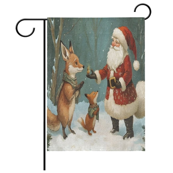 Ryvnso Foxes and Santa Claus Pattern Garden Flag 12x18 Inch Double Sided Seasonal Yard Decoration