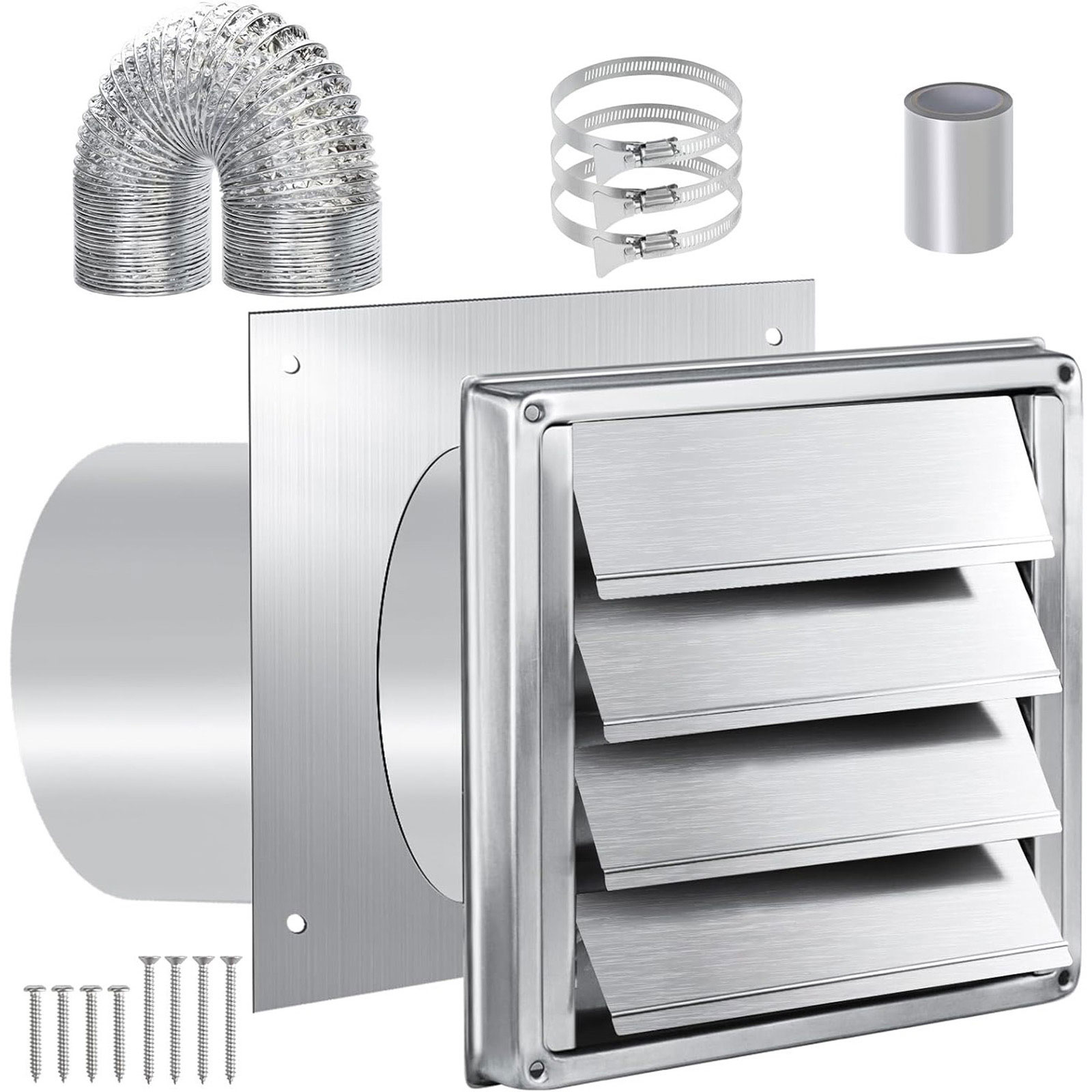 COOLHOOD 4Inch Dryer Vent Hose Connectors Wall Ducting Kits Extracts Duct Grills Cover Dryers Vent Wall Plate With Hoses