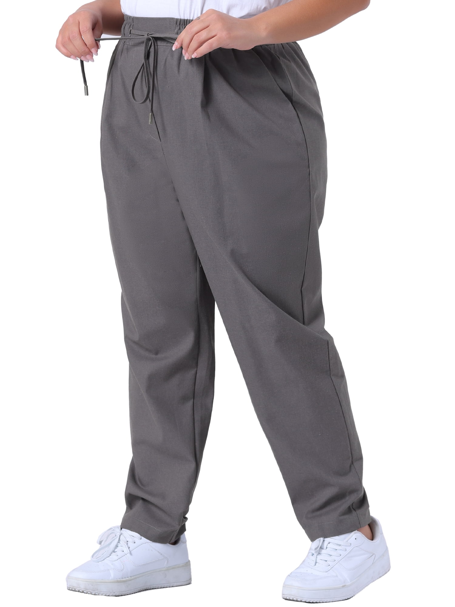 DARING DIVA Women's Plus Straight Leg Elastic Loose Pockets Trousers Grey 4X