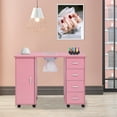 thumbnail image 2 of Nail Table for Nail Tech, Nail Desk with Dust Collector Fan and Lockable Wheels, Manicure Table with 4 Drawers and Cabinet for Beauty Salon, Home, Pink, 2 of 9