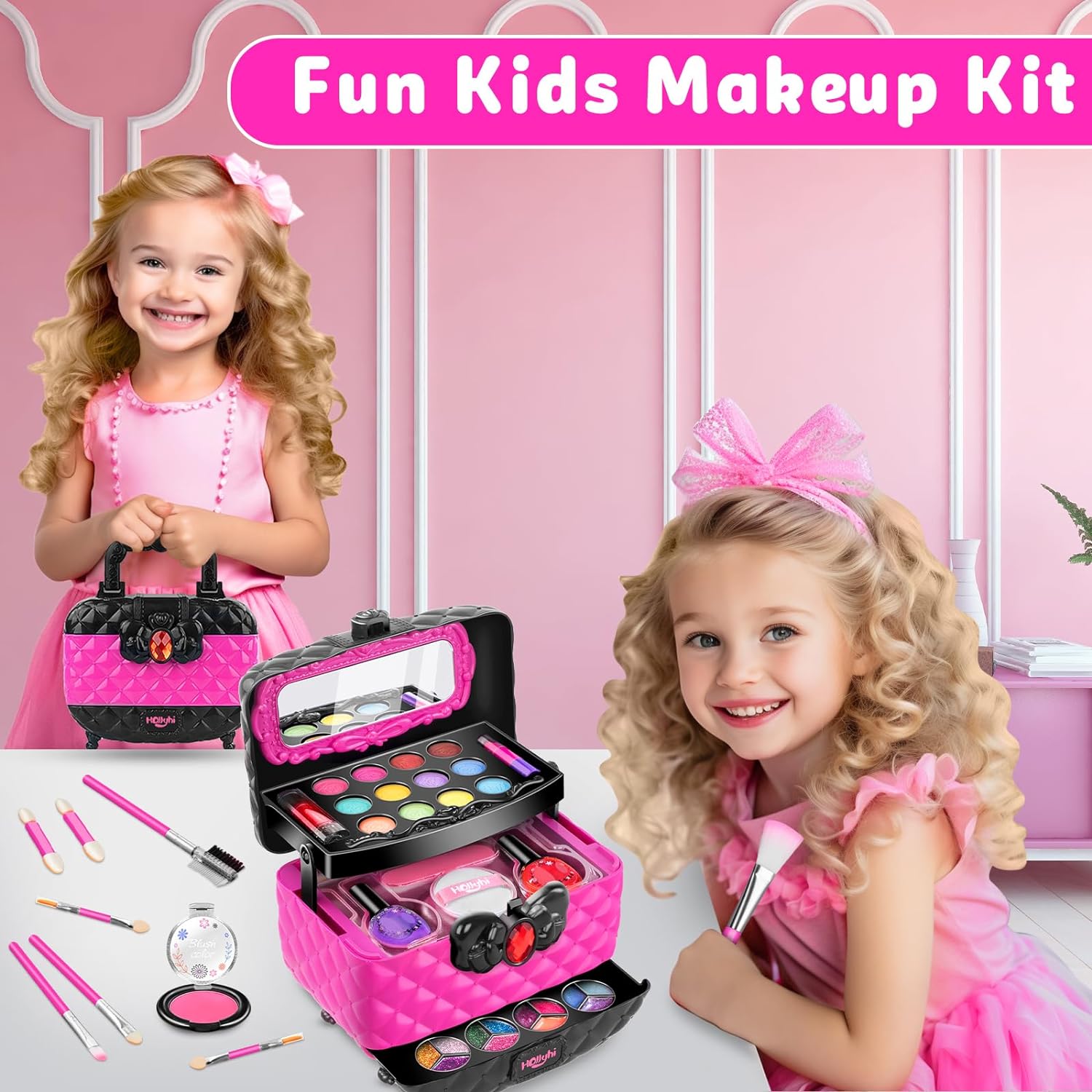 Hollyhi 41 Pcs Kids Makeup Toy Kit for Girls, Washable Makeup Set Toy 