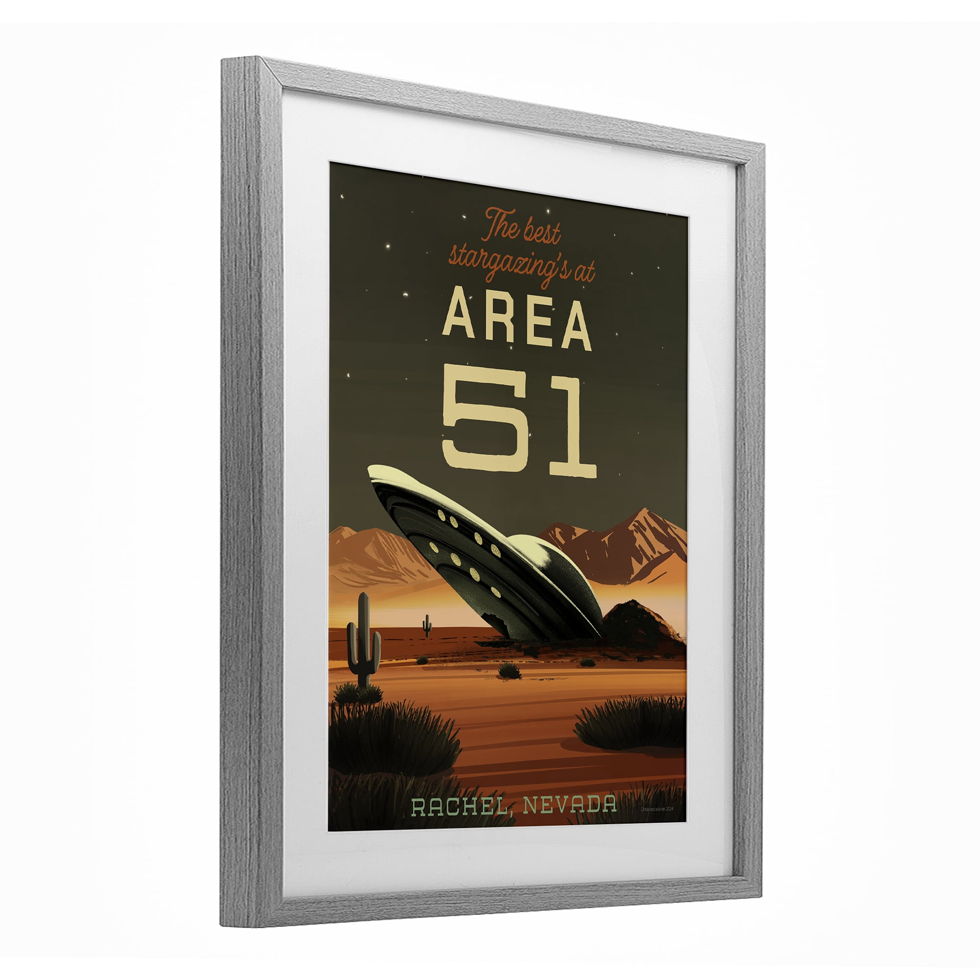 Stupell Industries Stargazing Area 51 Gray Framed Print Under Glass, design by Omar Escalante