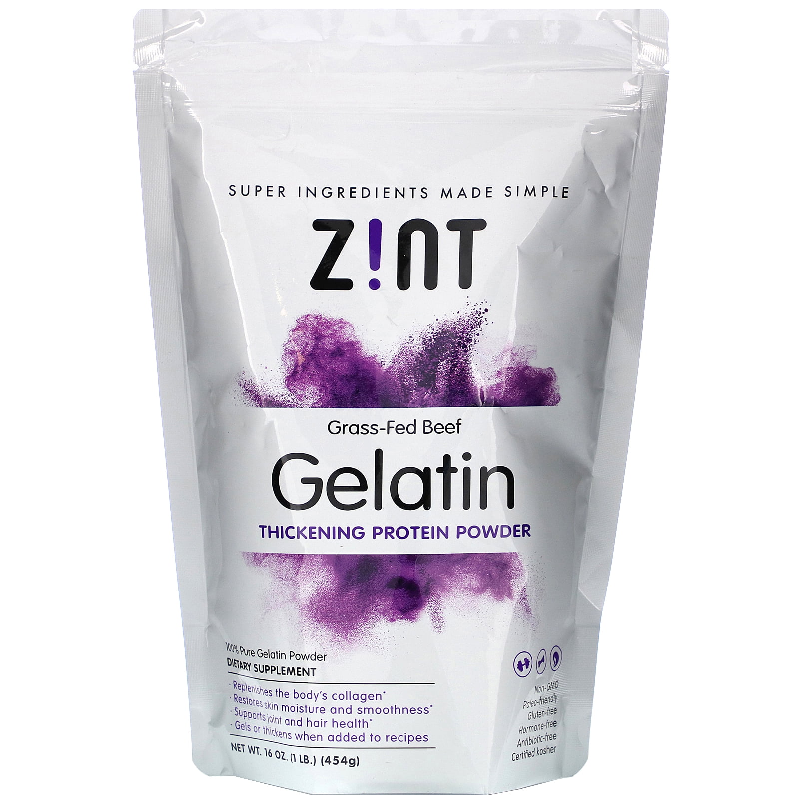 Zint GrassFed Beef Gelatin, Thickening Protein Powder, 16 oz (454 g