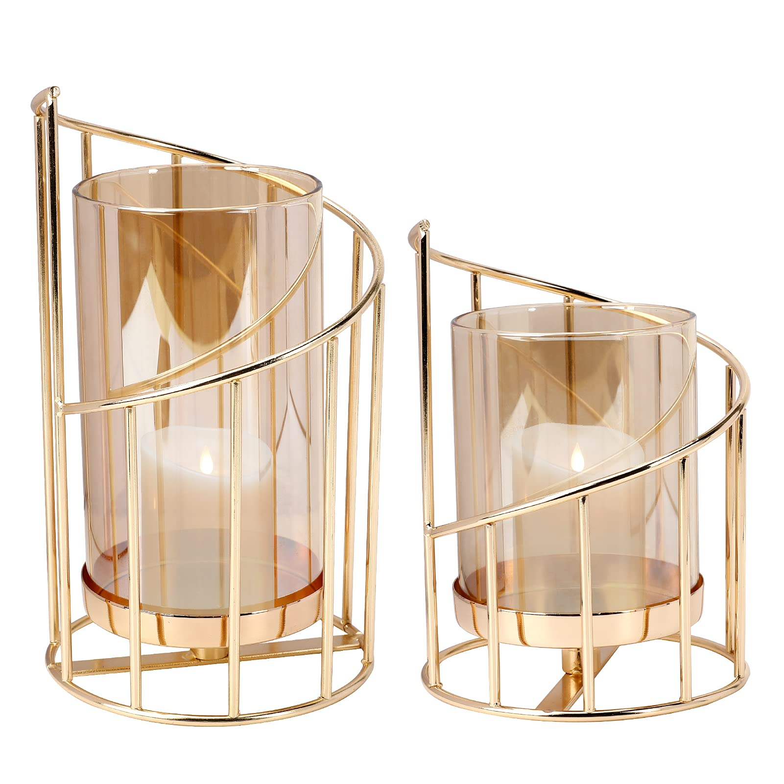 Achort Metal Geometric Candle Holders Set of 2, Modern Candle Holder Decorative Gold