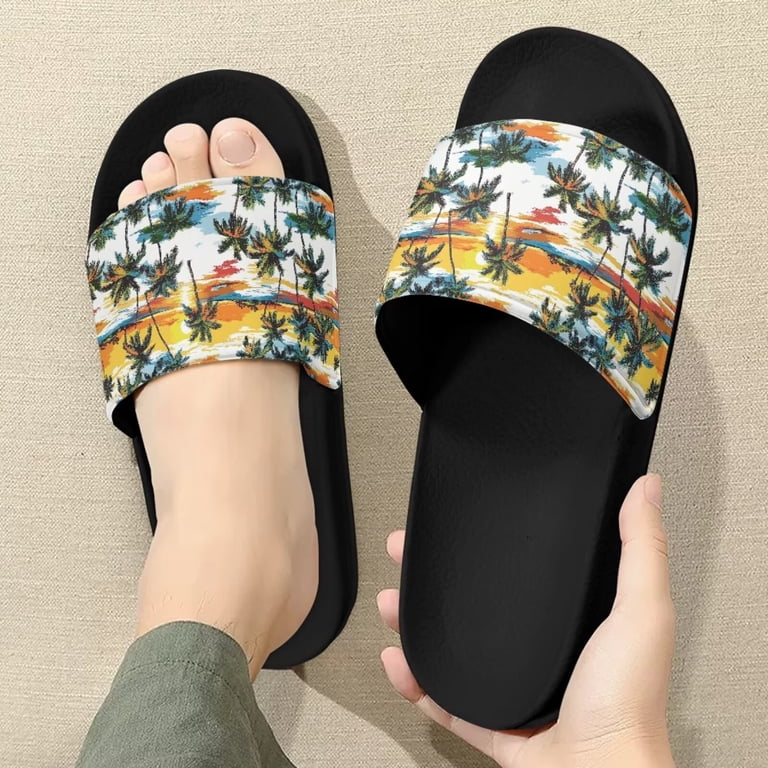 Wismoutput Palm Tree Printed Slide Sandals for Men Teen Boys  display picture 1