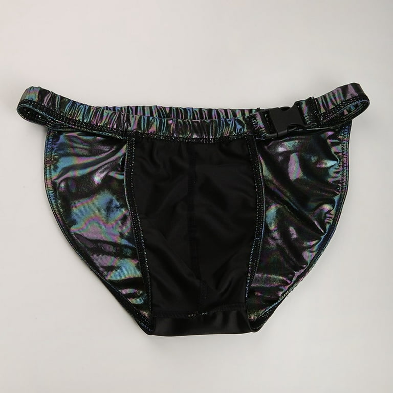 Men Adjustable Underwear Briefs Wet Look Faux Leather Convex U