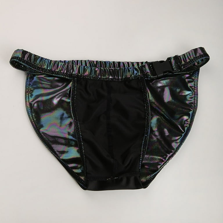 Men Adjustable Underwear Briefs Wet Look Faux Leather Convex U
