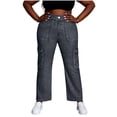 thumbnail image 2 of ClodeEU Women's Faux Denim High Stretch Flare Pants with Faux Pockets,Loose Fit Casual Leggings Gray,Womens Plus M, 2 of 8