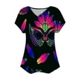 thumbnail image 4 of DeHolifer T-shirts for Women Mardi Gras V-Neck Button Pleated Carnival Mask Graphic Pritned Short Sleeve T-shirts Loose Casual Fashion Blouse Tops Black 2XL, 4 of 4