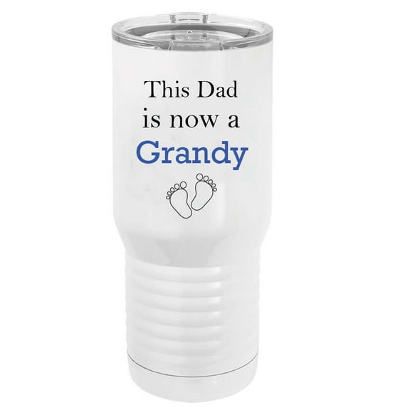 This Dad is now a Grandy Stainless Steel Vacuum Double-Walled Insulated 20 Oz Tumbler Travel Coffee Mug with Clear Lid, White