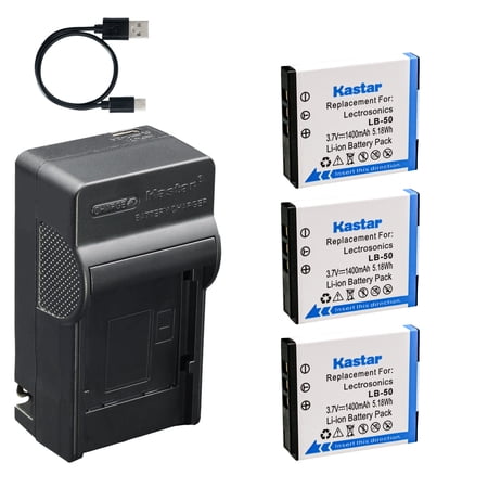 Kastar 3-Pack Battery and AC & USB-C Charger Compatible with Lectrosonics LB-50 for SSM Transmitter IFBR1B Receiver Bodypack Audio Systems