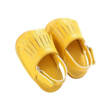 

Ymiytan Baby Girls Boys Flat Sandal Summer Crib Shoes Tassel Sandals Dress Lightweight Casual Ankle Strap First Walkers Yellow PU Upper 6-12 months