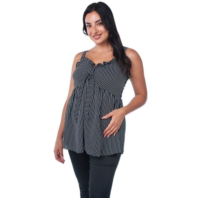 Blusa Maternidad Rayada Fresca Cómoda Ropa Embarazo Blusa Mujer Juvenil Tirantes Con Lazo Color Negro
