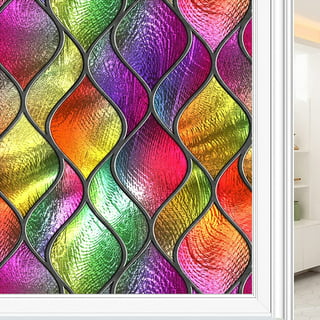 Window Privacy Film, Decorative Window Film, Stained Glass Window Stickers,  Rainbow Cling Holographic, Window Covering Prism Film,no Glue 
