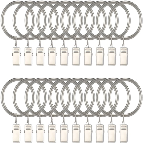 ZHZFKQ 2026 New 1.5 Inch Curtain Hooks,20 Pcs Curtain Rings,Rustproof Curtain Rings with Clips,Metal Solid Curtain Clips with Rings,Decorative Vintage Drapes Rings for Drapes (Matte Nickel)
