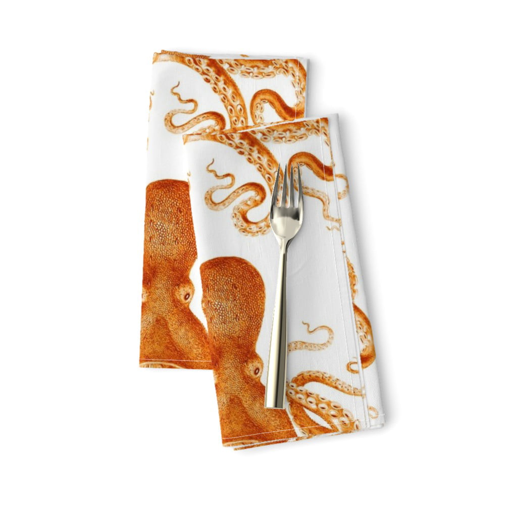 Orange Octopus Nautical Animal Cotton Dinner Napkins by Roostery Set of 2
