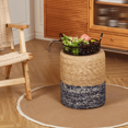 thumbnail image 5 of Tcbosik 14" Round Ottoman, Hand Weave Natural Seagrass Footrest, Boho Foot Stool, Small Accent Table for Living Room, Bedroom, Natural+Blue, 5 of 6