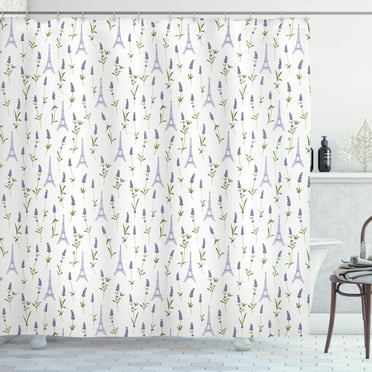 Ambesonne Eiffel Shower Curtain, Lavender Flora Spring, 69"Wx84"L, Lavender Green White