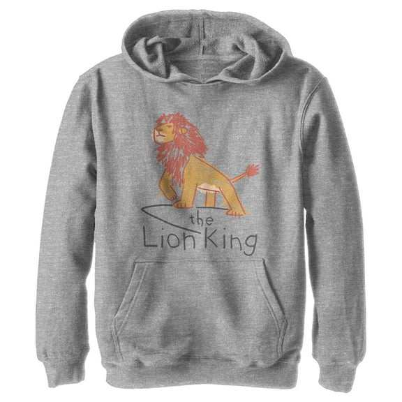 Boy's Lion King Simba Cartoon Scrawl Pull Over Hoodie Athletic Heather Large