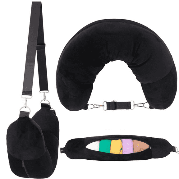 Bxaolu Travel Pillow for Extra Luggage: Stuffable Neck Pillow with Adjustable Neck Size | Travel Essentials | Transformable Carry-On Solution | U-Shaped Soft Velvet Cover