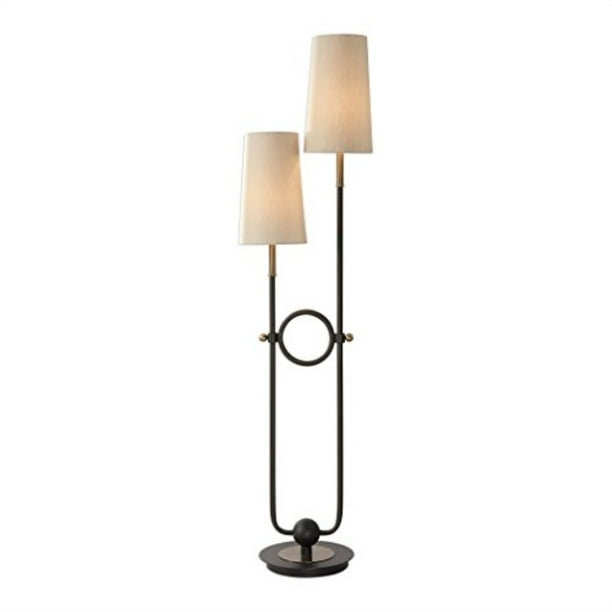 Luxe Mid Century Modern Two Level Arm Floor Lamp Tall Shade Black Brass Retro Com Arm Floor Lamp Tall Shade, Luxe Floor Lamp