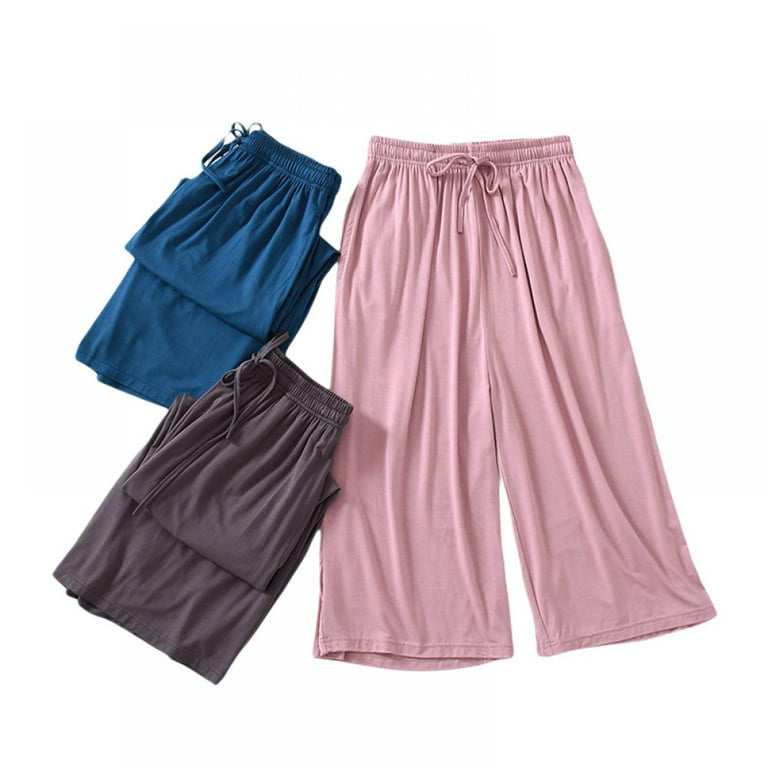 Womens Soft Modal Capri Pants Wide Leg Loose Drawstring Summer Comfy  Workout Crop Capris Sweatpants Culottes with Pockets 