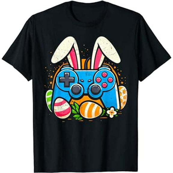 Vintage Video Game Controlle Easter Bunny Gamer Boys Men T-Shirt