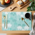 thumbnail image 2 of Tropical Palm Tree Placemats Set of 12 Turquoise White Plants Coastal Leaf Beach Place Mats Indoor Wipeable Table Mats Washable Cloth Dining Table Placemats for Kitchen Holiday Party Decor 13x19 Inch, 2 of 9