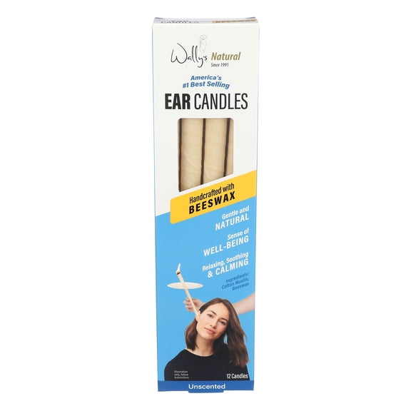 Wally's Natural Unscented Beeswax Ear Candles, 12 Pack
