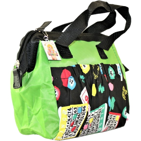 Tote Bag 6 Pocket Green Bingo Dauber Card Pattern- with Lucky Lady Charm