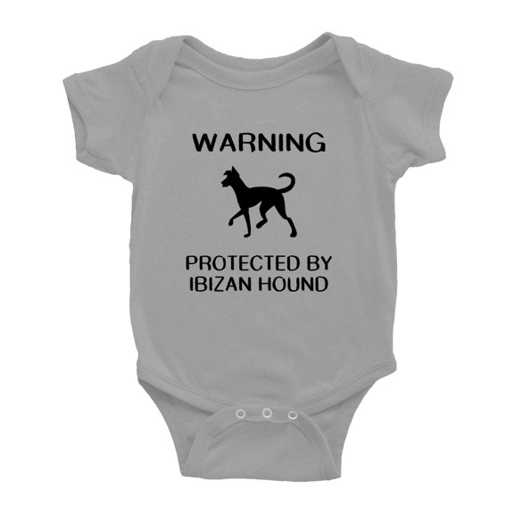 Warning: Protected by A Ibizan Hound Dog Funny Baby Rompers Romper Bodysuit (Gray,18-24 Months)