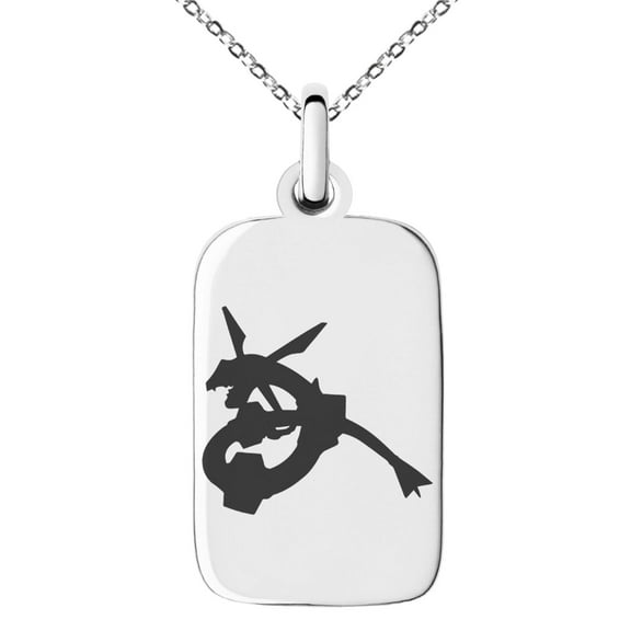 Tioneer Stainless Steel 3rd Gen Rayquaza Pokémon Engraved Small Rectangle Dog Tag Charm Pendant Necklace