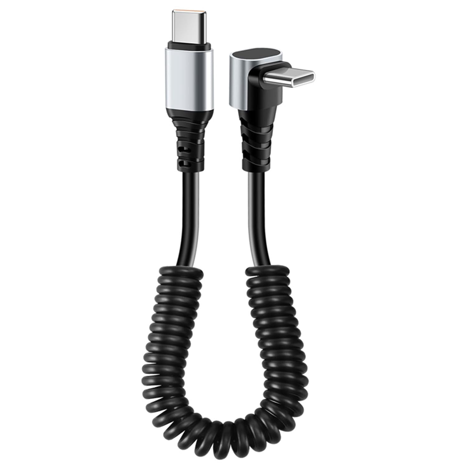 RGHJAR-60W Coiled USB C to USB C Cable,90 Degree USB-C Cord for Car,Retractable Spring Spiral,Type-C Charger Cord with Data Sync,Compatible with i-Phone 16 15 Plus/Pro/Pro Max,Galaxy S24 S23 S22（1.3F