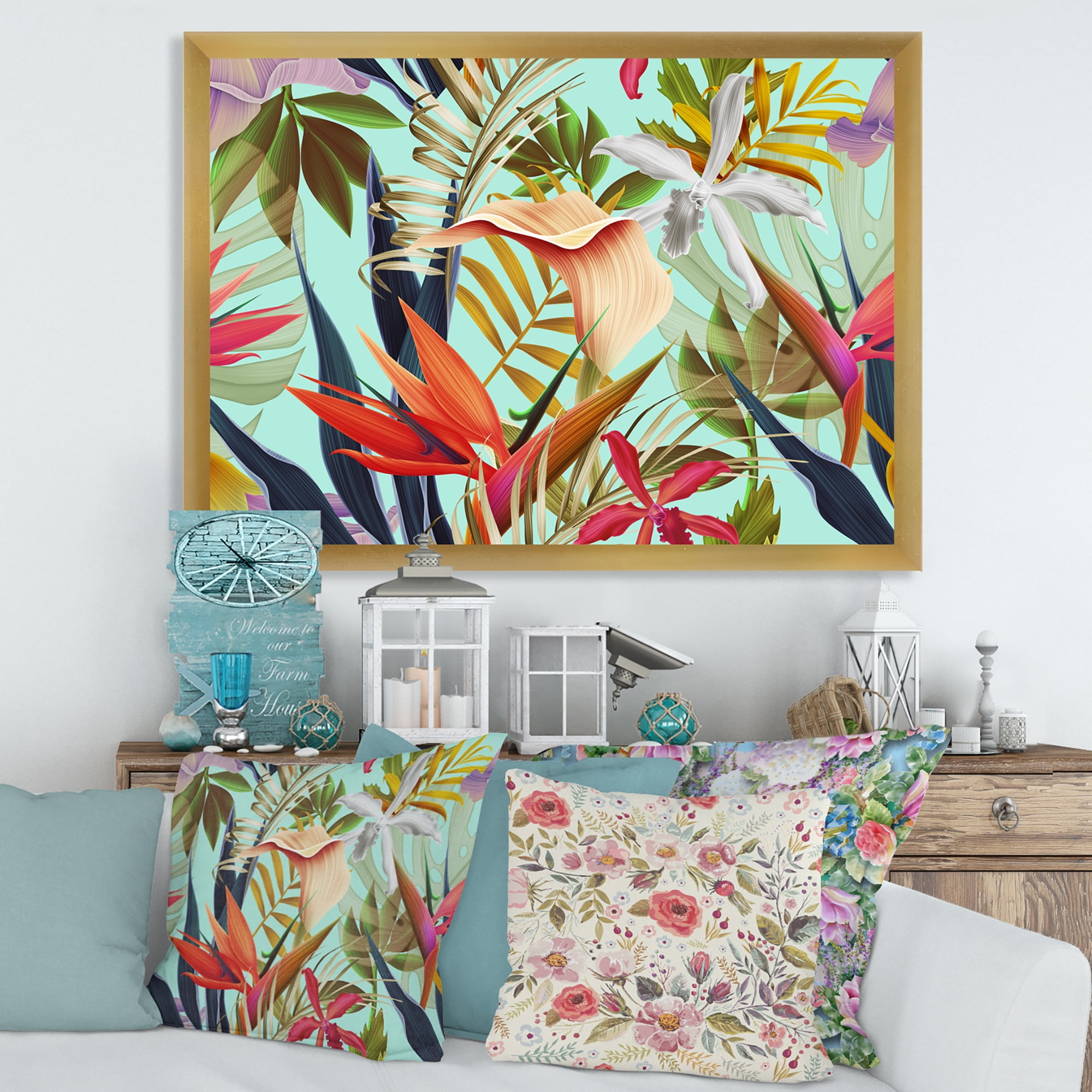Designart 'VIntage Tropical Flowers II' Tropical Framed Art Print