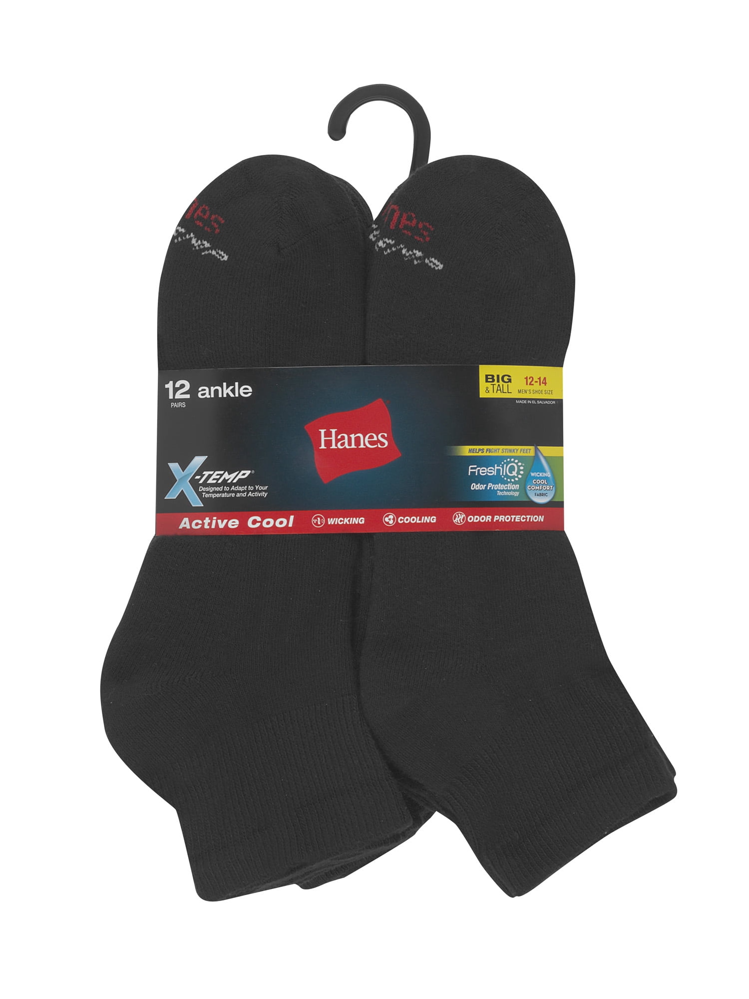 Hanes Men's Big & Tall X-Temp Active Cool Ankle Socks, 12 Pack