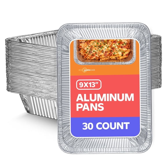 GUSTO 9x13 Disposable Heavy-Duty Aluminum Foil Pans Baking Pan Catering Trays, 30-Pack