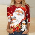 thumbnail image 2 of Giftesty Christmas Shirts for Women Fashion Women's Casual Christmas Print Round Neck 3/4 Sleeve T-Shirt Top Blouse, 2 of 5