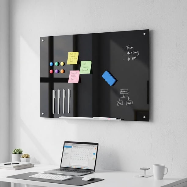 Yeshouse pizarra magnética de vidrio para pared, sin marco, incluye bandeja para marcadores, fácil de limpiar, ideal para oficina, cocina, aula o reuniones