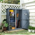 thumbnail image 2 of Outsunny 4'x1.5' Wooden Garden Storage Shed w/ Windows, Dark Grey, 2 of 10