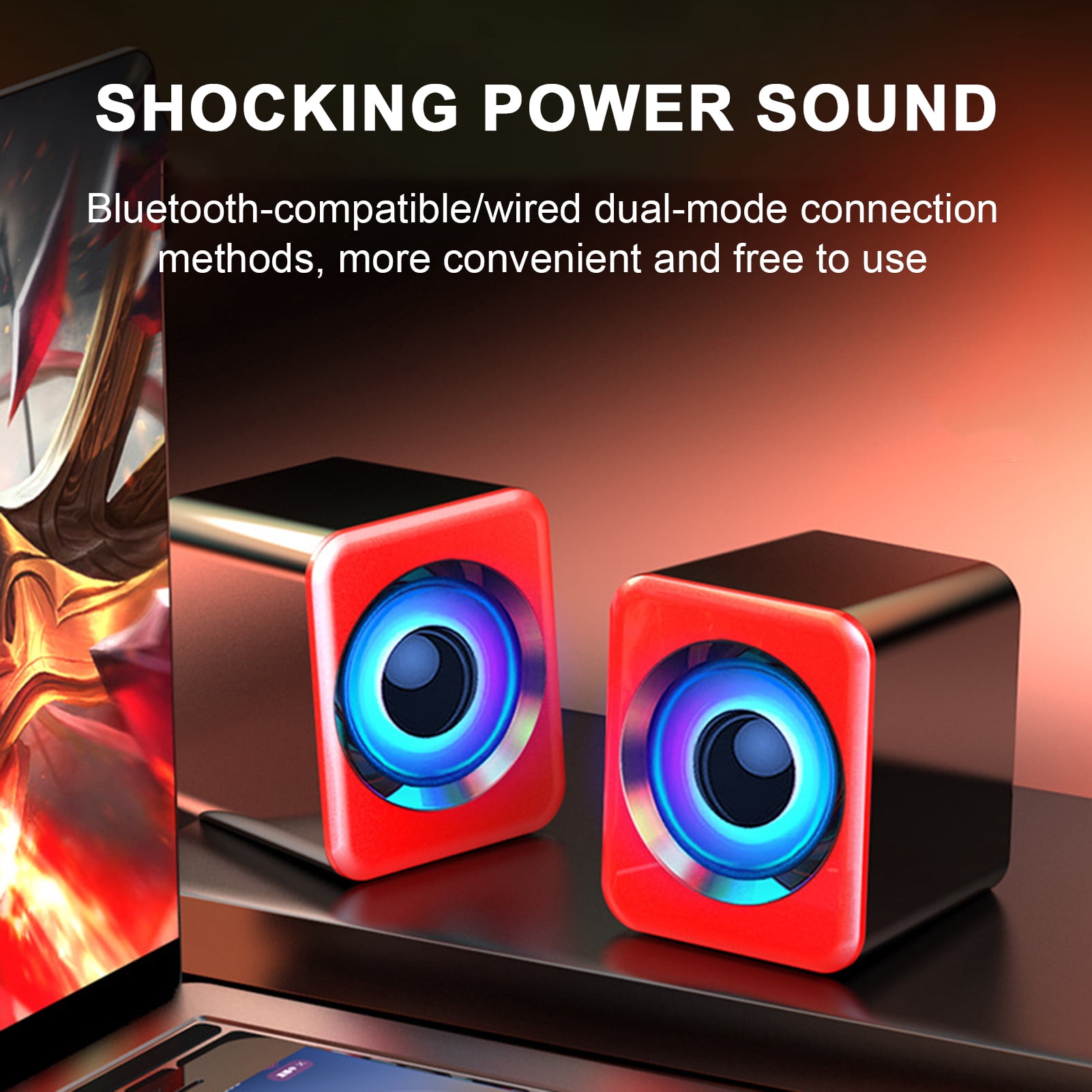 Pebbuoy 1 Pair Computer Speaker Subwoofer USB Bluetooth-compatible Wired Portable Mini Speaker No Delay Stereo Sound Loudspeaker for PC Computer Laptop Notebook