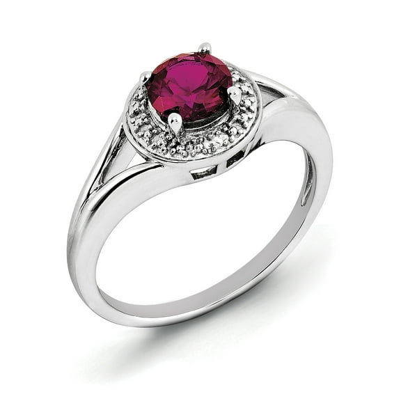 Sterling Silver Rhodium-Plated Diam. & Created Ruby Ring (Size 10) Made In India qbr11jul-10