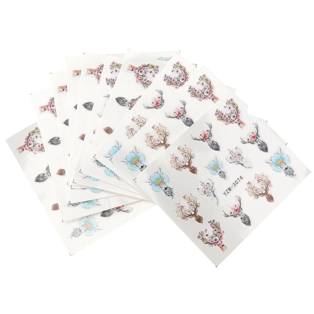 10 Pcs Nail Stickers Fingernail Christmas Stickers Antler Nail Transfer Nail Applique Nail Foil Christmas