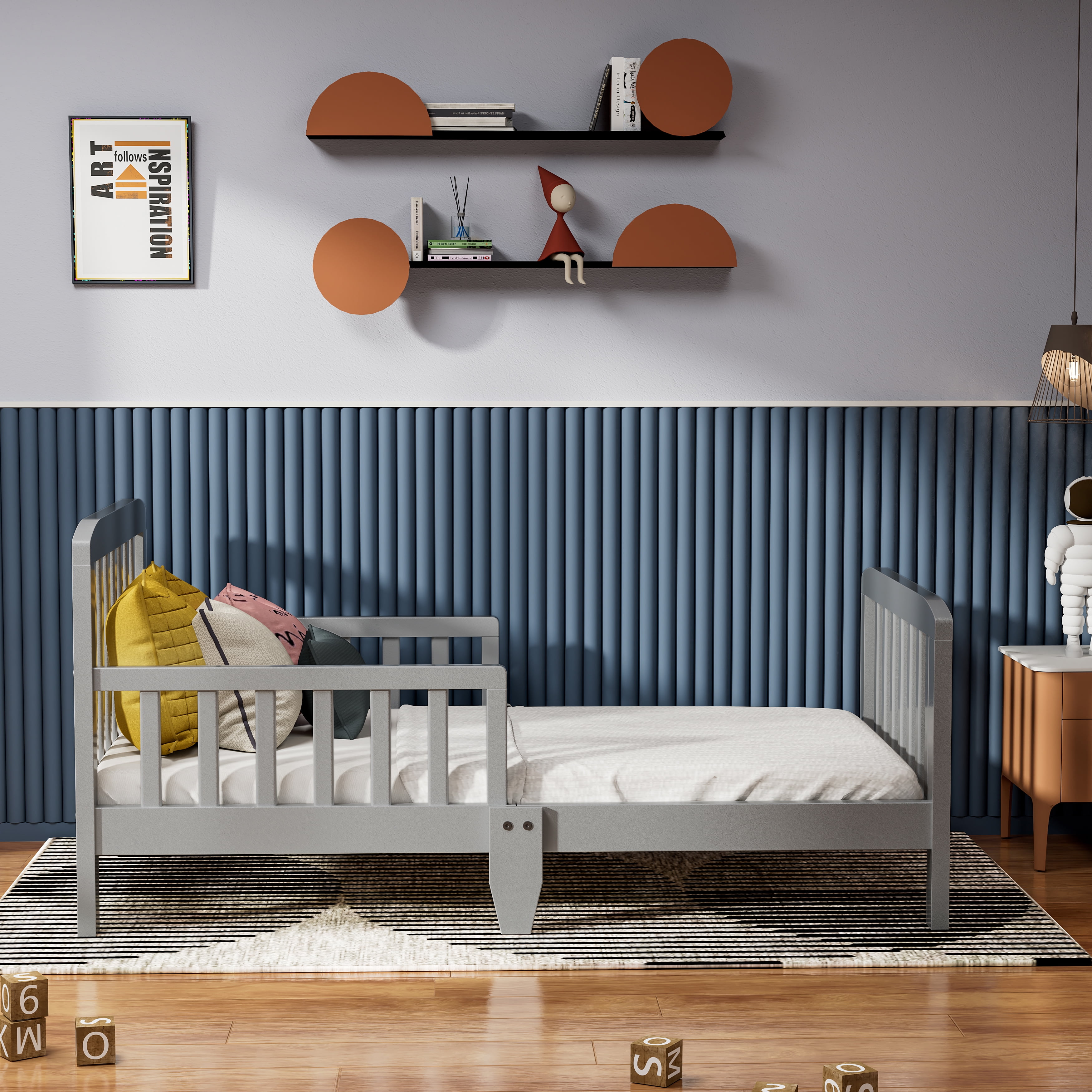 Fizzy Baby Classic Toddler Bed with Rails Wooden Beds for Kids, Grey