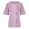 thumbnail image 4 of Patlollav Womens Short Sleeve Tops Plus Size Casual Loose Button Cotton Linen Top, 4 of 6