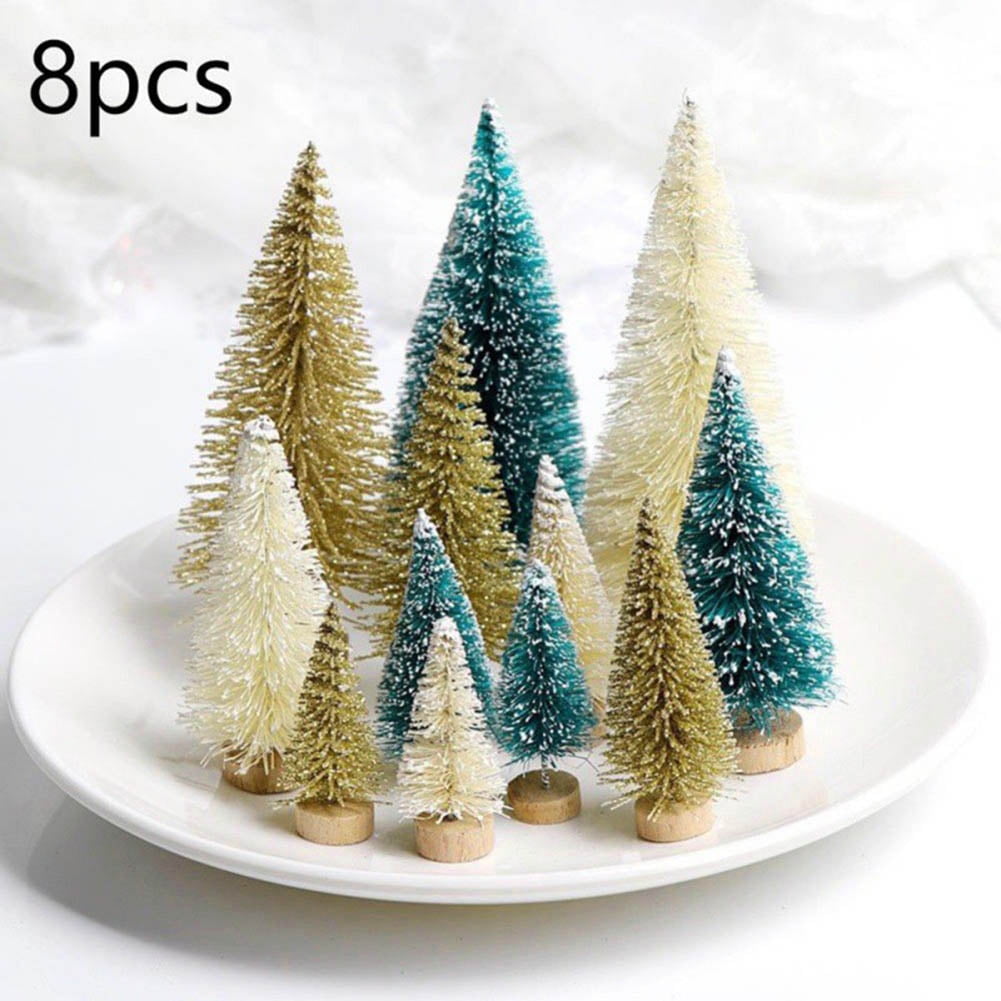 CW_ 8Pcs Mini Christmas Trees Snowy Pine Xmas Party Ornament Holiday Decor New 