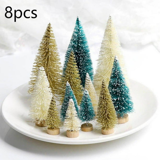 Yesbay 8Pcs Mini Christmas Trees Snowy Pine Xmas Party Ornament Holiday