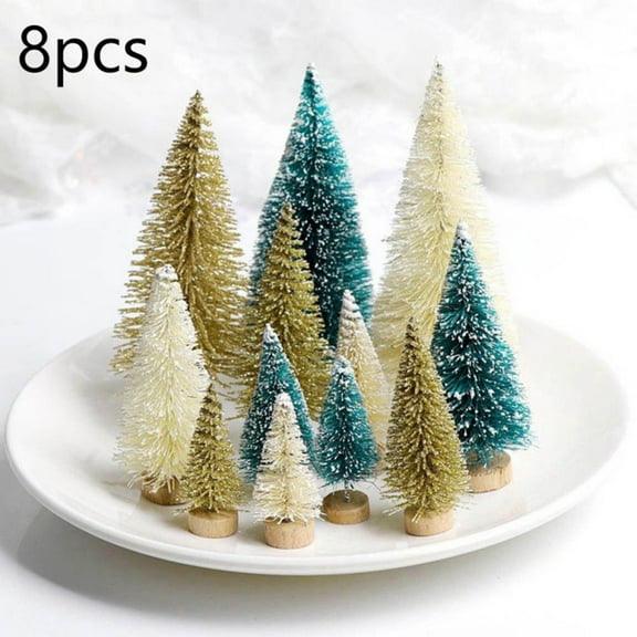 Bigstone 8Pcs Mini Christmas Trees Snowy Pine Xmas Party Ornament Holiday Decoration