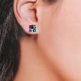 thumbnail image 3 of Square Shaped Multicolor Floral Design Stud Earrings CZ Diamonds In 925 sterling Silver  Minimalist Handmade Gift for Her, 3 of 8
